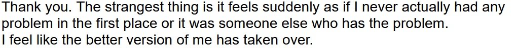 Testimonial from driving anxiety client